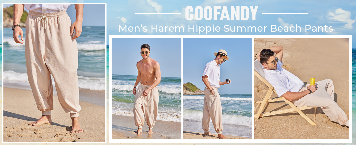Amazon.com: COOFANDY Mens Harem Linen Hippie Pants Crotch Drop